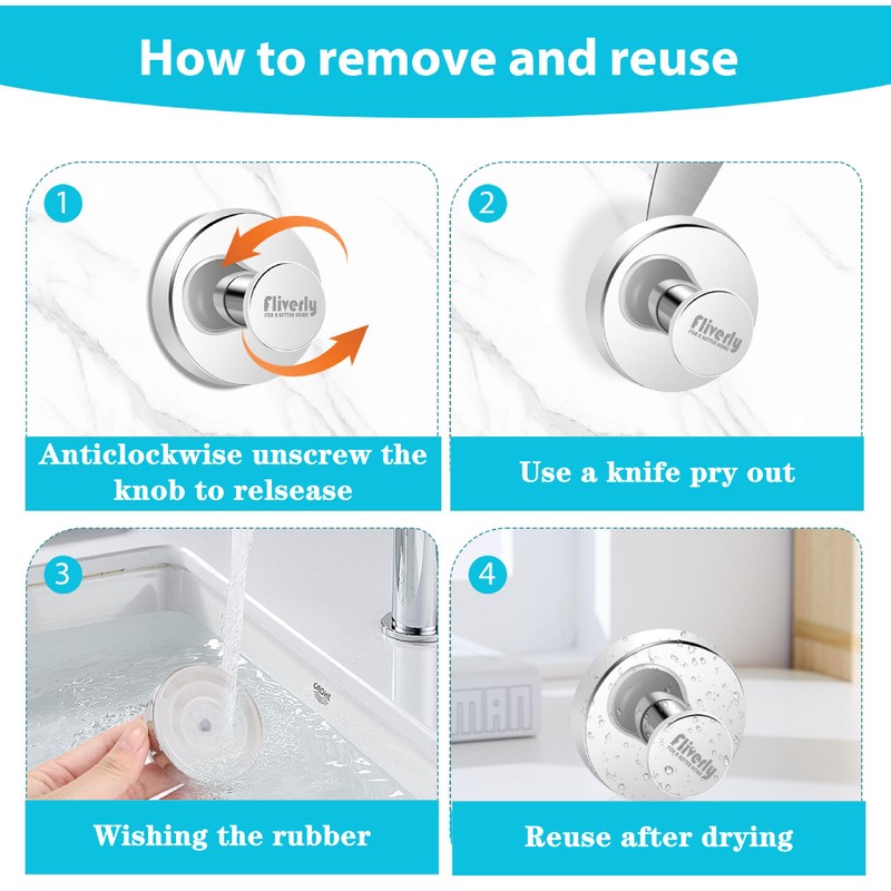 Fliverly 2pcs Suction Cup Hooks for Shower,Inside Shower,Wall,Bathroom,Bedroom,Kitchen,Door,Glass Window, Mirror,
