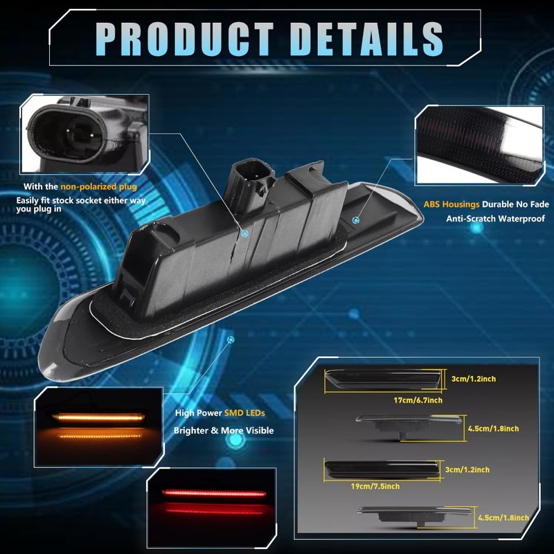VANKUB Front & Rear LED Side Marker Lights for Acura