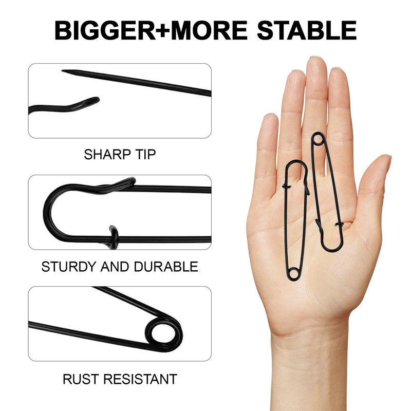 15 Pcs Large Safety Pins, 75mm /3 Inch Duty Safety