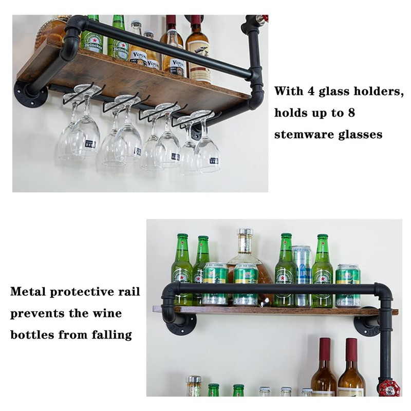 BOTAOYIYI Wine Rack Wall Mounted 2 Tier, Hanging Floating Small