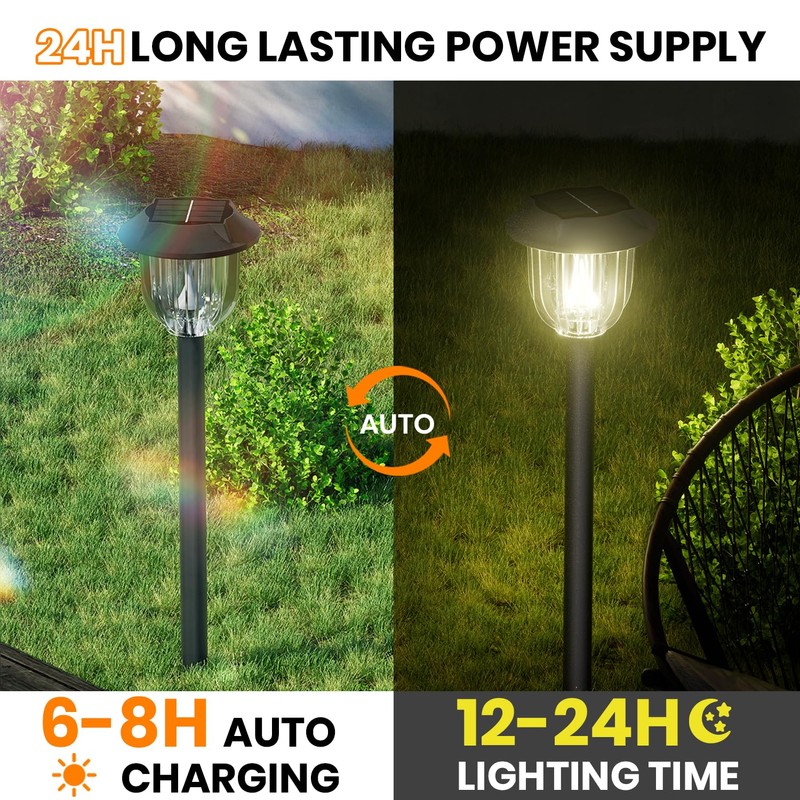 Bright 10 Pack Solar Pathway Lights Outdoor, Solar Powered Garden