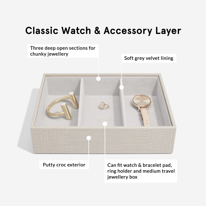 Stackers Putty Croc textured Classic Medium Jewellery Box Watch/Accessories Layer