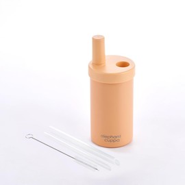 Elephant Cuppa Insulated Tumbler with Two Straws, Ideal for Office, Travel, Stainless Steel Vacuum Insulated, Excellent Temperature Preservation, Leak-Proof, Durable, 520ml, Peach