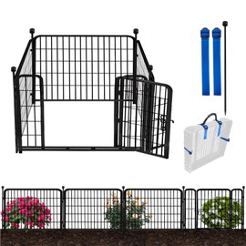 ADAVIN Dog Playpen Outdoor, 24in(H) x 9.8Ft(L) 4 Panels Animal Fence for Yard, Low Threshold Gate,Black Metal Garden Fencing, Temporary Fence for Puppy and Small Dogs, Dog Play Pen for RV Camping