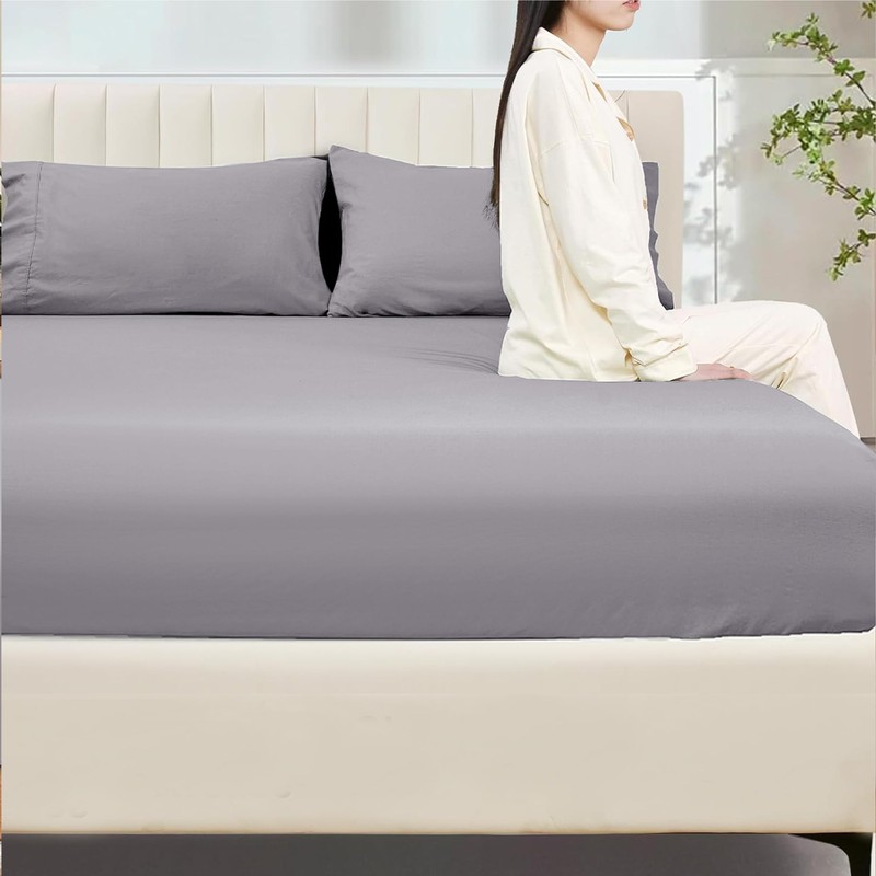 My Home Store Grey Double Fitted Sheet - Cotton Bed