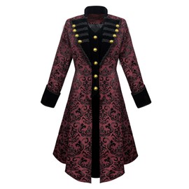 TZMAPU Women's Vintage Long Pirate Jacket Victorian Gothic Steampunk Tailcoat (Red, Large)