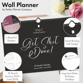 Wall Calendar 2025-2026 with Stickers. Month to View, January 25 to June 26 (18 Month) Family, Couples & Personal Calendar Organiser. Compact A4 Landscape. By Perfect Planner Company. (Black25-26)