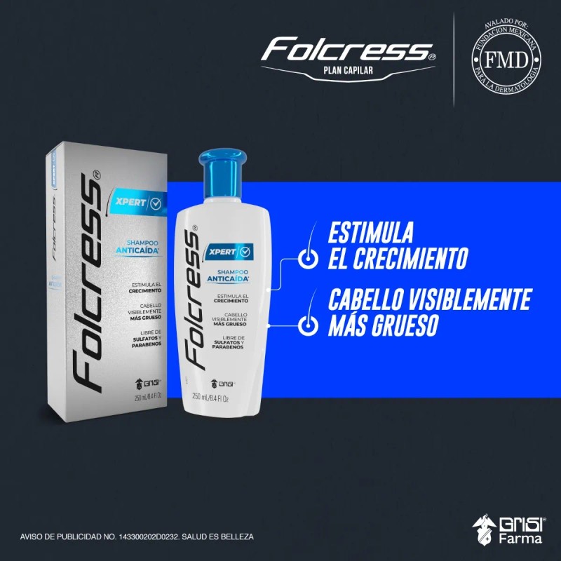 Folcress Xpert Shampoo Anticaida Para Hombres 250 Ml