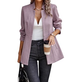chouyatou Women's Casual Business Open Front Long Sleeve Notch Lapel Office Blazer Jacket (Medium, Purple)
