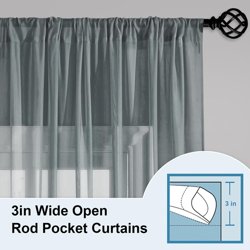 LOYOLADY Gray Sheer Curtains 84 inches Long 1 Panels Set