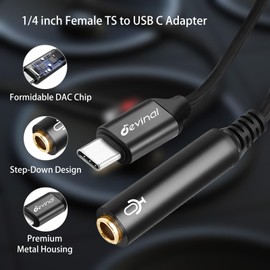 Devinal Guitar to USB C Record Cable, 1/4" inch Female TS to USB-C Audio Cable, 6.35mm Female Mono to USB Type-C Recording Cord Adapter. Gold Plated 1 Feet