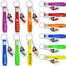 Bememo 12 Pcs Christian Bible Verse Keychain Little Jesus Religious Keychain Siliconce Inspirational Gift for Church School (Rainbow Color)