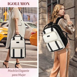 IGOLUMON Mochila Mujer para Laptop de 15,6 Pulgadas Mochila de Viaje de Gran Capacidad de con Puerto de Carga USB para Universidad Negocios Nrabajo Negro
