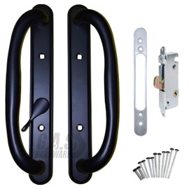 G.A.S Hardware 10" Olympus Sliding Patio Glass Door Offset Pull Black Handle Set Replacement with Mortise Lock - fits 3 ¹⁵/₁₆ inches Hole Spacing, and 1-1/4" to 2-1/4" Door Thickness