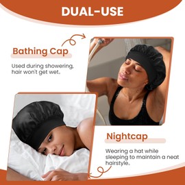 Zixsavk Silk Bonnet for Sleeping Women - Waterproof Shower & Sleep Hair Protector, Adjustable Silk Night Cap for Curly/Natural Hair