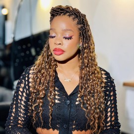 ToyoTress Boho Human Hair Locs - 16 Inch 8 Packs Ombre Brown Handmade Pre-Looped Crochet Hair For Black Women, Boho Butterfly Faux Locs With Human Hair Curls (16 Inch,T30-8P)