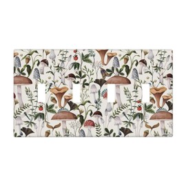 Vintage Boho Mushroom Botany Decorative 4 Gang Quad Toggle Light Switch Cover Electric Large Size Quadruple Faceplate Decorative Switch Face Wallplate