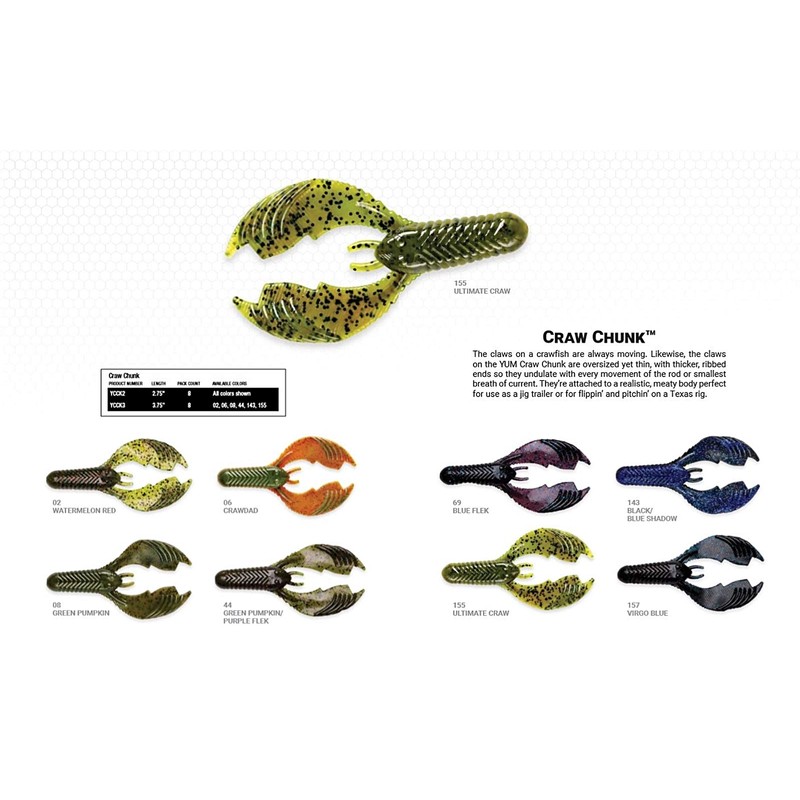 Yum Lures YCCK2143 Craw Chunk Fishing Bait, Black Blue Shadow,
