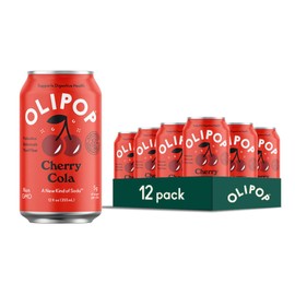 OLIPOP Prebiotic Soda Pop, Cherry Cola, A New Kind of Soda Packed with Prebiotics, Fiber, and Botanicals, Gluten Free, Vegan, GMO Free, 12oz (12-Cans)