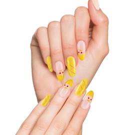 AFGHOUZ Yellow French Tip Artificial Press on Nails Medium Oval, Cute Glue on Nails for Women, Hand-painted Cherries, Full Cover, 10 Pcs Reusable, Suitable for Many Occasions