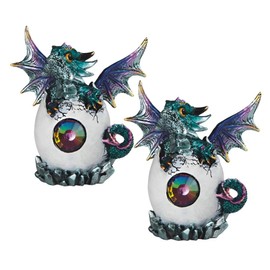 ICE ARMOR 2-PC Set 5" H Blue Dragon Baby Hatchling in Egg Figurine Statue Ornament Home Room Office Decor Ideas for Housewarming, Holidays and Birthdays