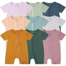 Newborn Baby Romper, Short Sleeve Round Neck, Unisex Summer Jumpsuit (Green, 3 Months)