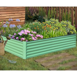 Domi Galvanized Raised Garden Bed, Outdoor Planter Garden Boxes Large Metal Planter Box for Gardening Vegetables Fruits Flowers, Green (6x3x1.5ft)