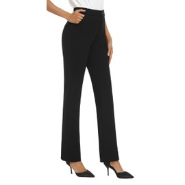 iChosy Women's Stretchy Straight Leg Dress Work Pants Business Office Casual Slacks with Pockets Black 10 Regular