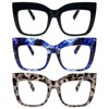 REAVEE 3 Pack Oversized Reading Glasses for Women, Thick Large