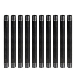 Supply Giant OQCM1212-10 Steel Nipple Pipe, Build Vintage DIY Furniture With Pre Cut Industrial Iron Pipe, Threaded Malleable Pipe 1/2 In x 10 In Black (Pack Of 10)