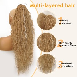 ORSUNCER ORSUNCER Ponytail Extension Claw 26" Curly Pony Tail Clip in Claw Hair Extensions Fluffy Natural Looking Synthetic Hairpiece for Women Medium Blonde Highlights
