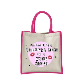 Mothers Day Gifts for Mum - Cotton Jute Shoulder Bag, Reusable Bags for Shopping, Mum Gifts, Book Bag, Travel Bag, Shopper Bags - Cool Mom - Pink - L