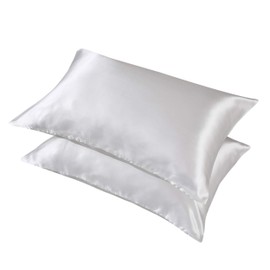 LCBD Standard Size Satin Pillowcase for Hair and Skin, Ivory Silk Satin Pillowcases Set of 2, Satin Cooling Pillow Covers with Envelope Closure, 20x26 Inches