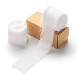 AOKSUNOVA 3.8 cm Ribbon Chiffon Ribbon Gift Ribbon Wide Wedding Ribbons Fabric Ribbon White