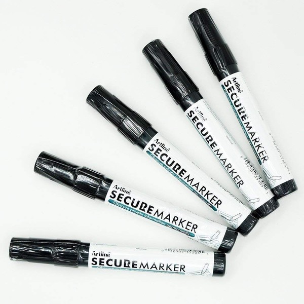 Secure Marker Redacting Pen | Blackout Marker | Blacks Out Private Information (5 Markers)