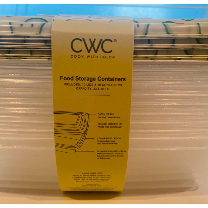 COOK WITH COLOR 20 PIECE PLASTIC RECTANGULAR FOOD CONTAINERS, 10