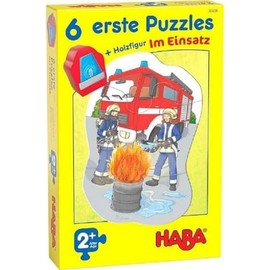 HABA 305236 - 6 First Puzzles - In Use, Puzzles Made of Four Pieces Each with Street Motifs, Car Wooden Figure for Free Play, Game from 2 Years