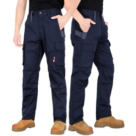 BOCOMAL FR Stretch Cargo Pants Lightweight Ripstop Relaxed Fit Flame Resistant Reinforced Work Carpenter Jeans NFPA2112 CAT2 Dark Navy