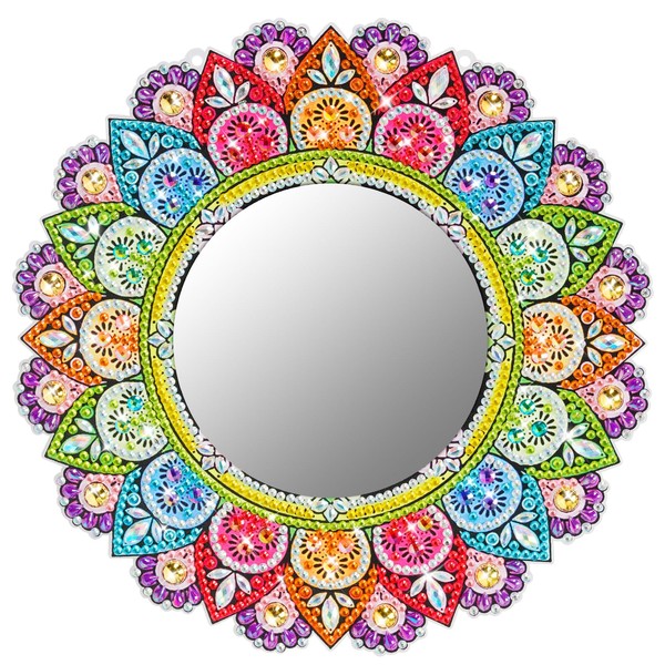 Diamond Painting Mirror Craft Set, DIY Diamond Painting Mirror, Round Mandala Diamond Painting Wall Mirror, 5D Diamond Makeup Mirror, Toy Gift, Girls, for Adults and Children from 6 Years