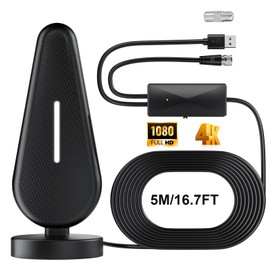 TV Aerial, High Gain Freeview Digital Indoor TV Aerial for Smart TV with Amplifier Signal Booster & Magnetic Support Base Portable TV Antenna for 4K 1080P HD Local Channels and All TV