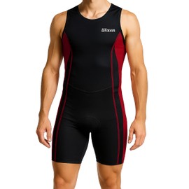 Wixen Men’s Triathlon Suit – Padded One-Piece Sleeveless Trisuit with Rear Zipper for Running, Swimming, Cycling – Red-M