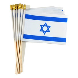 QQSD Israel Small Flag Israeli Stick Mini Hand Held Flags - Solid Wooden Pole with Spear Top, 12 Pack