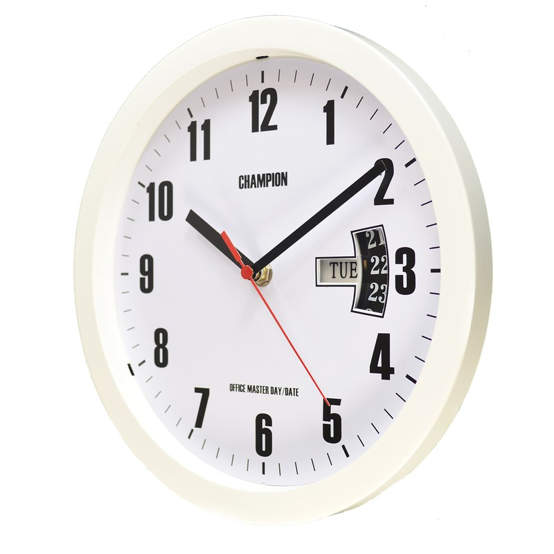 Bold 10 inch 250mm Day Date Quartz Wall Clock (White)