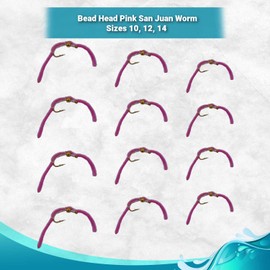 Feeder Creek - Surtido de pesca con mosca - Cabeza de abalorio rosa San Juan - Variedad de 3 tamaños en tamaño 10, 12 y 14-4 de cada tamaño, ideal para truchas, lubina, salmón y todos los peces de agua dulce