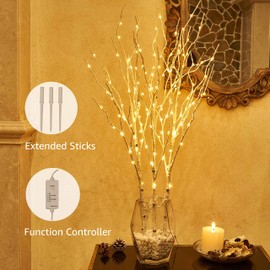 Hairui Lighted Artificial Twig Birch Tree Branch with Fairy Lights 32in 150 LED Plug in Lighted Willow Branch for Christmas Wedding Party Decoration 2 Sets (Vase Excluded)