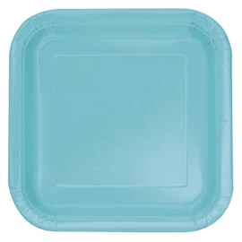 Unique 46859 Square Paper Plates-23 cm-Teal Colour-Pack of 14