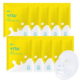 G9 VITA+ DEEP MOIST MASK 0.7 fl oz (22 ml), Set of 10, Individually Wrapped (Highly Moisturizing, Brightening Care), G9 Sheet Mask, Mask Pack, Face Pack, 7 Vitamins, 17 Amino Acids, CICA Blend, Subtle