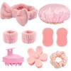 OULIGET 9 Pcs Skincare Headband Set,Include Shampoo Brush,Bath Caps,Flower Hair