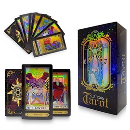 HQRKOTM 78 Tarot Cards with Guide, Holographic Tarot Cards Deck Future Game with Colourful Box for Beginners and Professional Players - Tarot Cards English, a