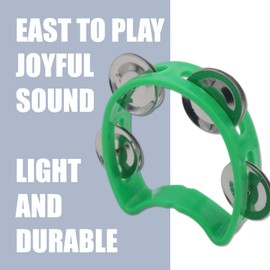 CashBeat 2-Pack Green Handheld Tambourines with 4 Jingle Bells Each, Mini Plastic Half-Moon Percussion Instruments for Adults, School Music Class, Band and Party